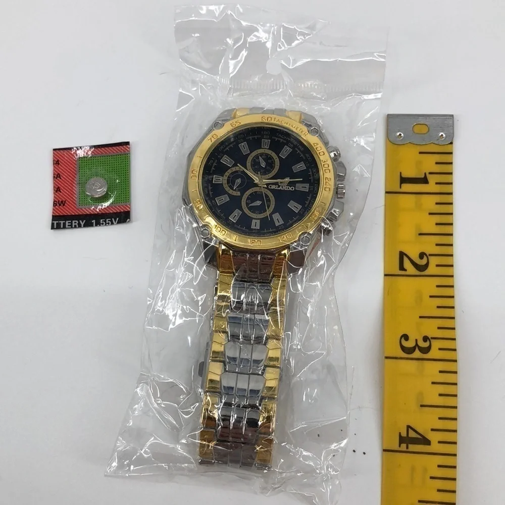 Mens Casual Quartz Watch Gold and Silver Tone Wrist Band